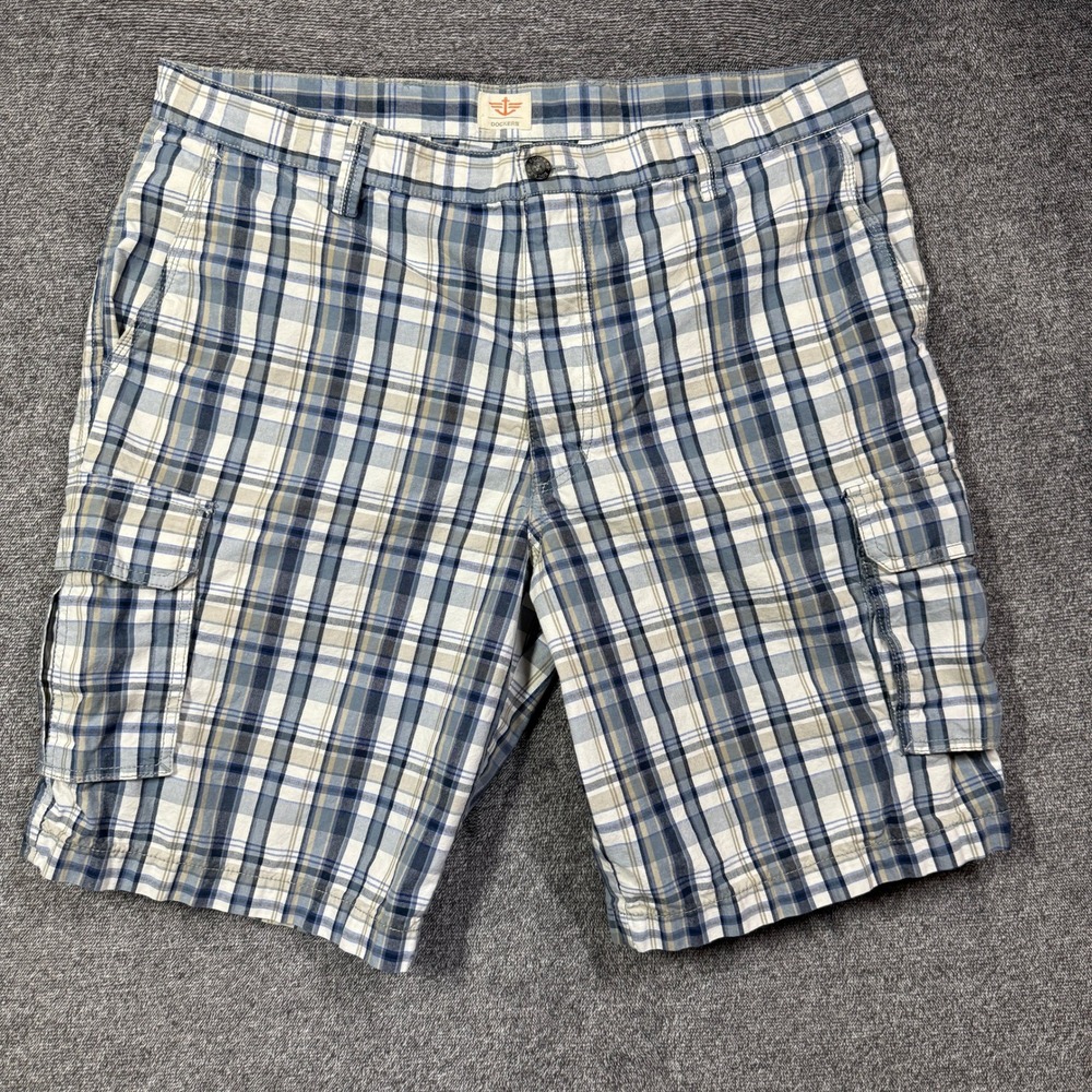 Dockers Shorts Mens 38 Blue‎ Plaid Cargo Cotton Multi Pocket Casual Outdoor
